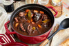 Casserole Dish round with Lid 24 Cm 2.8 L with Matte Black Enamel inside the Pot 3.8 Litres Bordeaux Red