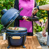 13” Kamado Portable Charcoal Grill with Smoker - Outdoor Ceramic Small BBQ Grill with Stand and Cooking Grate - Dark Blue