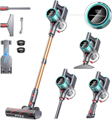 Cordless Vacuum Cleaner, 550W/45Kpa Cordless Stick Vacuum with LED Display, Max 60Min Runtime Self-Standing Lightweight Vacuum Cleaner for Home Carpet Pet Hair and Hardfloor