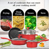 Pots and Pans Set,11Pc Kitchen Cookware Set Nonstick, Cooking Pot Pan Set with Stay-Cool Handle,Pfoa Free Pans Set with Granite Coating,Red