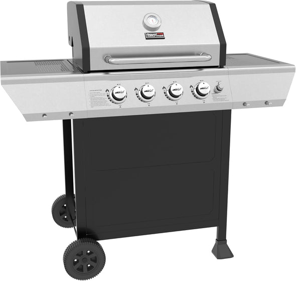 4-Burner Propane Gas Grill with Warming Rack, Outdoor BBQ Grill with 34,000 Btus Output for Patio Garden Barbecue Grilling, Black & Silver