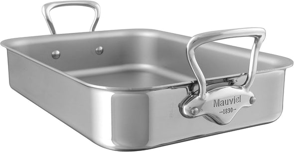 M'Cook 5-Ply Polished Stainless Steel Roasting Pan with Cast Stainless Steel Handles, 13.7 X 9.8-In, Made in France