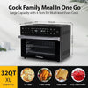 32QT Extra Large Air Fryer, 19-In-1 Air Fryer Toaster Oven Combo with Rotisserie and Dehydrator, Digital Convection Oven Countertop Airfryer Fit 13" Pizza, 1800W, Black