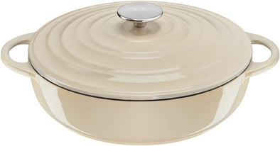 LOV Enamelled Cast Iron Shallow Casserole Dish with Lid, 28Cm, 3.8L, Dutch Oven, All Hob Types, Cast Iron Pot, Cooking Pots, Dishwasher Safe, Cream, E2597204