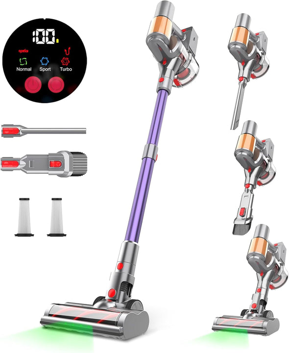 Cordless Vacuum Cleaner with 45Kpa 550W, 60 Mins Runtime Stick Vac with Anti-Tangle Design, Self-Standing, LED Screen, Lightweight Vacuum Cleaners for Home, Pet Hair, Carpet and Hardwood Floor