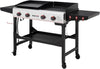 GD403 4-Burner Propane Gas Grill and Griddle Combo with Folding Legs, 48,000 Btus, Portable Griddle Grill Combo for Outdoor Cooking While Camping or Tailgating, Black & Silver