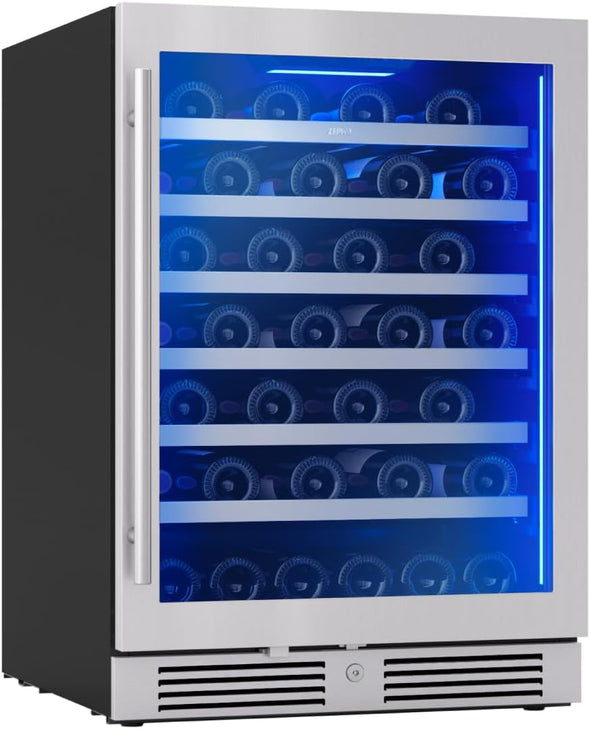 Presrv 24" Wine Fridge Single Zone under Counter - Countertop Wine Cooler Cellars Cabinet Wine Beverage Refrigerator Home Bar Chiller Freestanding with Glass Door, 53 Bottles 750Ml