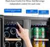 COOLER 24 Inch Wine and Beverage Refrigerator, Dual Zone Wine Cooler Refrigerator, Wine and Beer Refrigerator under Counter Cooling with Compressor,Hold 21 Bottles and 57 Cans [Black]