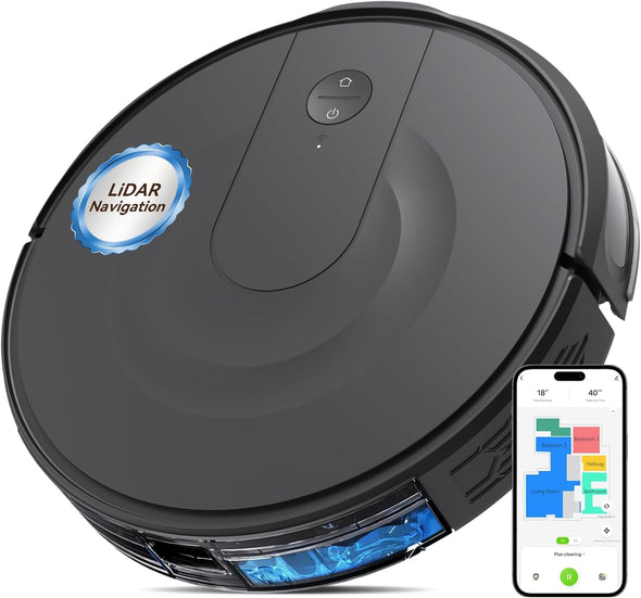 Robot Vacuum and Mop Combo, Lidar Navigation, Ultra Slim Design, 9000Pa Suction Robotic Vacuum Cleaner – 200 Min Runtime, Auto Recharge, Customizable Cleaning for Pet Hair, Hard Floors