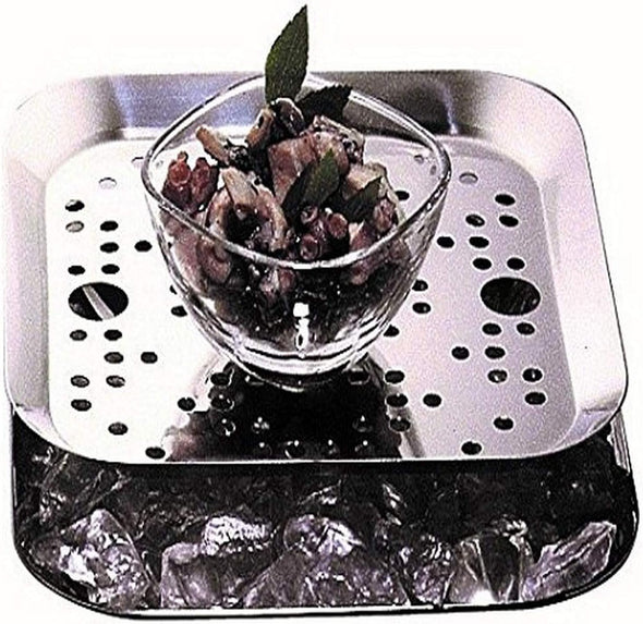 Square Sea Food Presentation Grill – 22 Cm Steel Bowl, Silver Finish, Dishwasher Safe Serveware