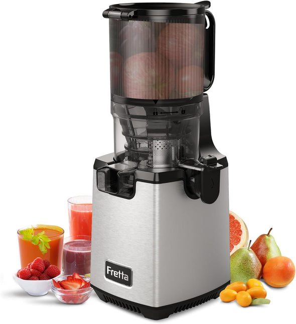 Cold Press Juicer Machines, Slow Masticating Juicers with 5.3" Large Feed Chute Fit Whole Fruits & Vegetable Easy Clean Self Feeding Juice Extractor,Tritan Material BPA Free 250W,Stainless Steel