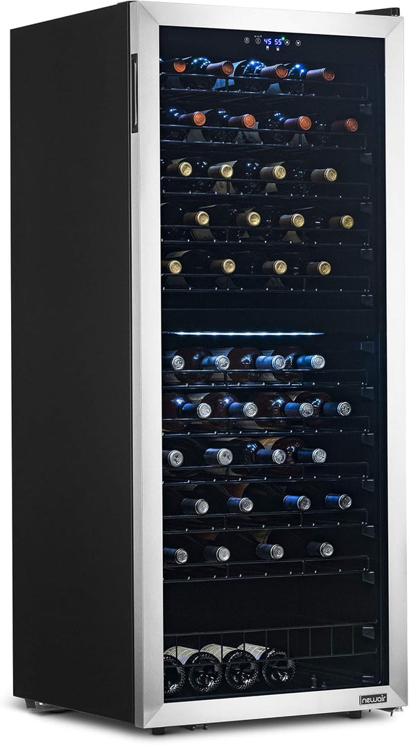 Freestanding 98 Bottle Dual Zone Compressor Wine Fridge with Low-Vibration Ultra-Quiet Inverter Compressor, Adjustable Racks and Exterior Digital Thermostat