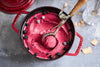 Casserole Dish round with Lid 24 Cm 2.8 L with Matte Black Enamel inside the Pot 3.8 Litres Bordeaux Red