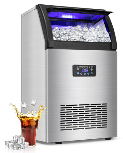 Commercial Ice Maker Machine 150LBS/24H with 50LBS Storage Bin, Stainless Steel Undercounter/Freestanding Ice Maker Machine for Home Bar Outdoor, 55PCS Ice Cubes Ice Machine, Self Cleaning