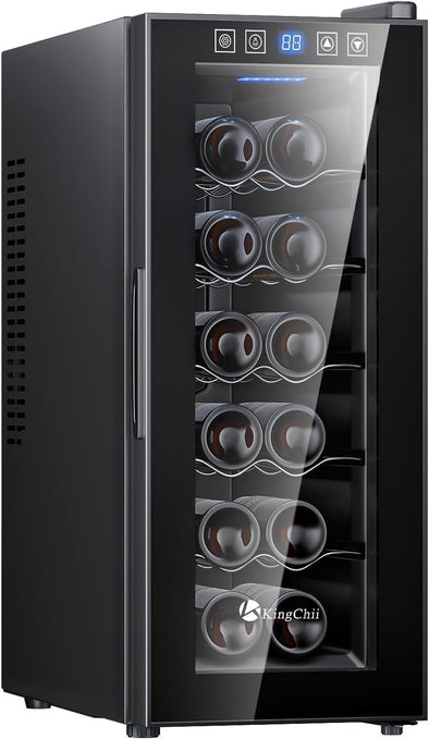 12 Bottle Thermoelectric Wine Cooler Refrigerator Advanced Cooling Technology, Stainless Steel & Tempered Glass for Red Wine, Champagne for Home, Kitchen, or Office