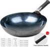 Zhensanhuan Chinese Hand Hammered Iron Woks and Stir Fry Pans, Non-Stick, No Coating, Less Oil, 章丘铁锅，Carbon Steel Pow (Seasoned 36CM)