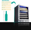 24 Inch Wine Cooler, 46 Bottle - Dual Zone Built-In or Freestanding Fridge with Stainless Steel Reversible Glass Door, for Home, Kitchen, or Office.