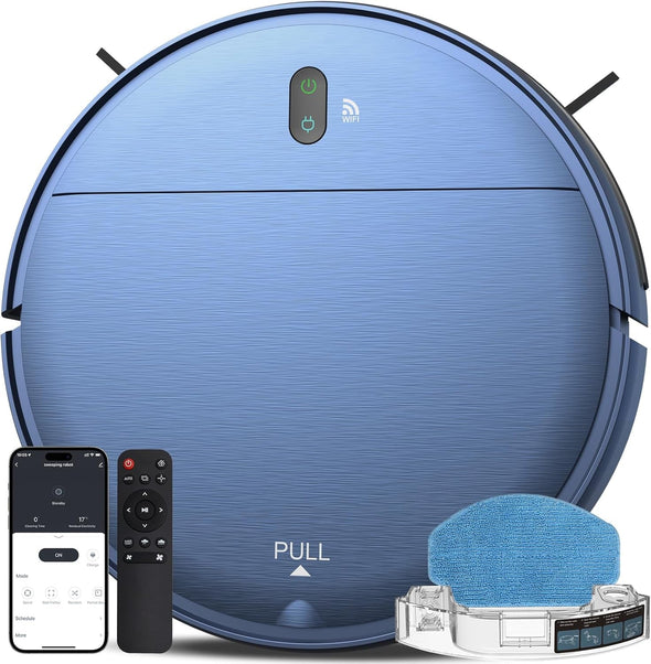 Robot Vacuum and Mop Combo, 2 in 1 Robot Mop and Vacuum, Robotic Vacuum Cleaner with Wifi/App, 2000Pa Suction, 230ML Water Tank, Self-Charging, Slim, Ideal for Hard Floor, Low Pile Carpet, Pet Hair