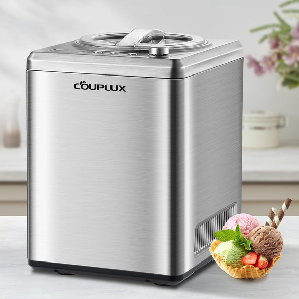 Ice Cream Maker with Compressor, Automatic Ice Cream Machine - No Pre Freezing, 2.5L Gelato Machine and Icecream Maker with 3 Modes, LCD Digital Display & Timer, 2H Keep Cool, Stainless Steel