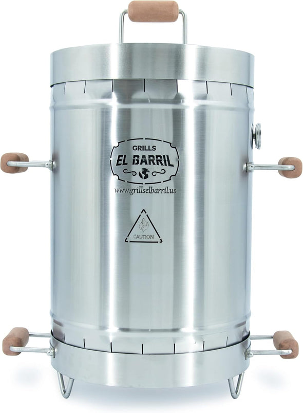 EL BARRIL 30Lbs Smoker Grill Combo, Stainless Steel Barrel Charcoal Smoker – Smoke or Grill, Portable Outdoor Smoker with Grilling Accessories