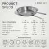 Cookware - 3-Piece (Includes 8",10",12") Stainless Frying Pan Set - 5 Ply Stainless Clad - Professional Cookware - Crafted in Italy - Induction Compatible