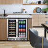 Wine and Beverage Refrigerator, 30 Inch Wine Fridge Dual Zone Hold 33 Bottles and 96 Cans, Digital Touch Control, Built-In or Freestanding