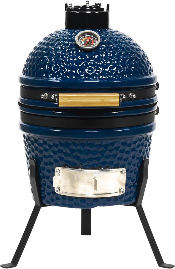 Ceramic Charcoal Kamado Grill - Tabletop 5-In-1 Charcoal BBQ Smoker - 9.8" Stainless Steel Grid - Egg Shaped Ceramic Outdoor Heavy Duty Char Broil Barbecue Grill for Smoking, Grilling, Baking