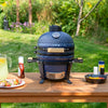 13” Kamado Portable Charcoal Grill with Smoker - Outdoor Ceramic Small BBQ Grill with Stand and Cooking Grate - Dark Blue