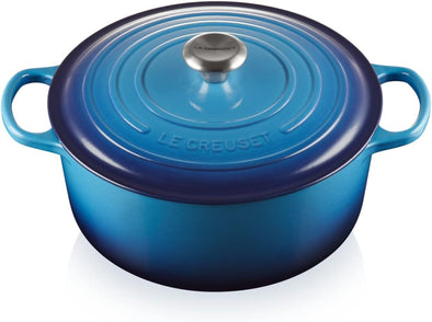 Signature Enamelled Cast Iron round Casserole Dish with Lid, 28 Cm, 6.7 Litre, Azure, 21177182202430