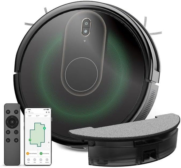 Robot Vacuum and Mop Combo, 2 in 1 Mopping Robot with Watertank and Dustbin, Gyro Navigation, Max 120Mins, App/Voice/Remote, Self-Charging Robotic Vacuum Cleaner, Good for Hard Floor, Low-Pile Carpet