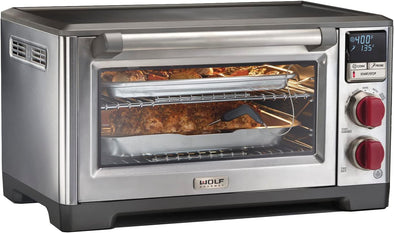 Elite Digital Countertop Convection Toaster Oven with Temperature Probe, Stainless Steel and Red Knobs (WGCO150S)