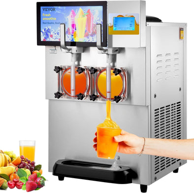 Commercial Slushy Machine 2 X 8L/2.1 Gal Double Tank 1800W Stainless Steel Margarita Smoothie Frozen Drink Maker, Cool and Freeze Modes, for Party Cafes Restaurants Bars Home Use, Silver