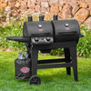 ® Dual-Function 2-Burner 24,000 BTU Propane Gas and Charcoal Combination Grill and Smoker with 870 Cooking Square Inches in Black, Model E5030