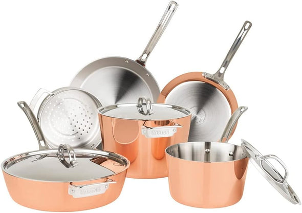 Culinary Contemporary 4-Ply Copper Clad Cookware Set with Metal Lids, 9 Piece, Oven Safe, Works on All Cooktops Including Induction