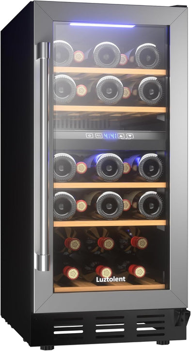 26 Bottles Wine Celler, 15 Inch Compressor Wine Cooler with Dual Zone, Built-In or under Counter, 41-64°F Digital Touchscreen, Triple-Layer Glass, Wine Fridge in Cabinet