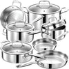 3 Ply Stainless Steel Pots and Pans Set | 11-Piece W/Glass Lids, Non-Toxic, Induction, Oven Safe | Best 18/0 Full Clad, Premium Kitchen Cooking, Chef Quality | PFOA, PTFE & PFOS Free