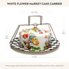 Cake Carrier, Cake-Dish Serving Platter with Lid and Handles, White Flower Market with Black-And-White Courtly Check