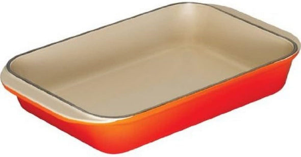 Enameled Cast-Iron 8-By-11-3/4-Inch Rectangular Roaster, Flame