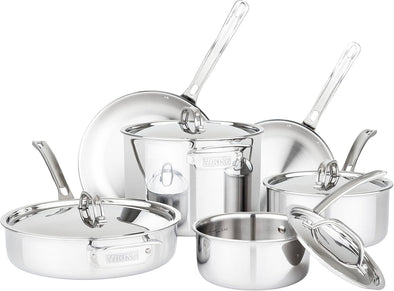 Culinary 3-Ply Stainless Steel Cookware Set with Metal Lids, 10 Piece, Dishwasher, Oven Safe, Works on All Cooktops Including Induction