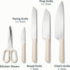 14-Piece Kitchen Prep Set - Kitchen Knife Set & Wooden Utensil Set - Made with Premium German Steel Blades & Fsc-Certified Birch Wood - Non-Toxic Materials - Includes Organizer - Cream